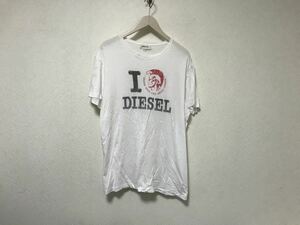 本物ディーゼルDIESELコットンプリント半袖Tシャツメンズサーフアメカジミリタリーワークビジネススーツホワイト白XLトルコ製