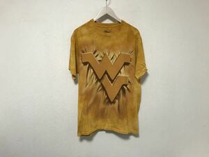 本物ザマウンテンTHE MOUNTAINコットンプリント後染め柄半袖Tシャツメンズサーフアメカジミリタリーワークイエローメキシコ製M