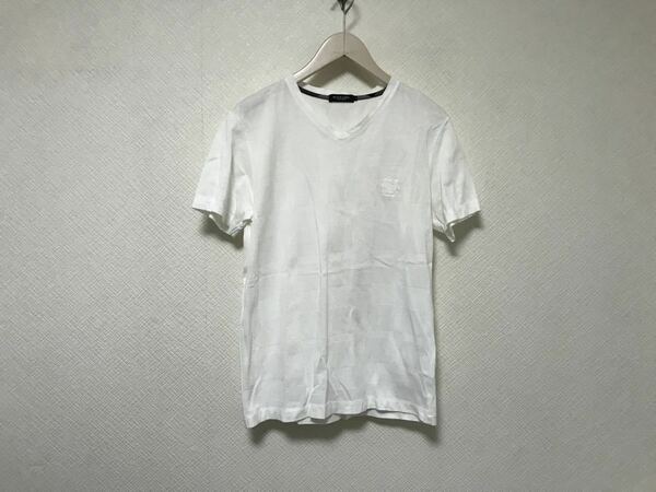 本物ブラックレーベルクレストブリッジBLACK LABELコットンロゴ刺繍Vネック半袖Tシャツメンズサーフアメカジミリタリービジネス白柄M日本製
