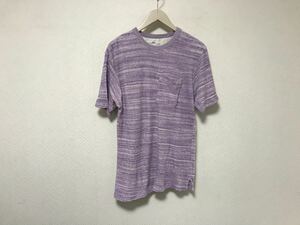 美品本物ジャーナルスタンダードJOUNALSTANDARDコットンボーダー柄タオル生地半袖TシャツメンズサーフアメカジミリタリーワークS紫パープル