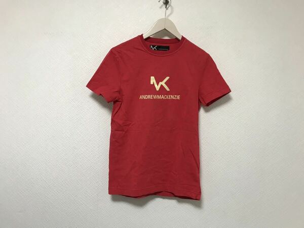 本物アンドリューマッケンジーANDREWMACKENZIEコットンロゴプリント半袖Tシャツメンズサーフアメカジミリタリービジネススーツ赤レッドM