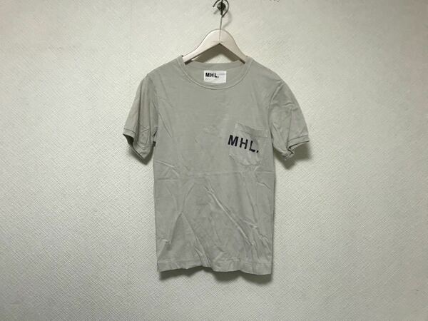本物マーガレットハウエルMARGARET HOWELL MHL.コットンプリント半袖TシャツメンズサーフアメカジミリタリーワークモードSグレー日本製