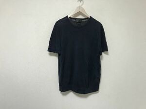 本物アルマーニエクスチェンジARMANI AXリネン麻ニット半袖Tシャツメンズサーフアメカジミリタリーワークビジネススーツ紺ネイビーM