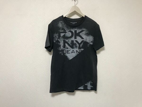 本物ダナキャランニューヨークDKNY JEANSコットンロゴプリント半袖Tシャツメンズサーフアメカジビジネス黒ブラックグレーM