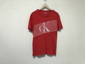 本物カルバンクラインジーンズCalvinKleinJEANSコットンロゴプリント半袖TシャツメンズサーフアメカジミリタリービジネススーツゴルフM赤