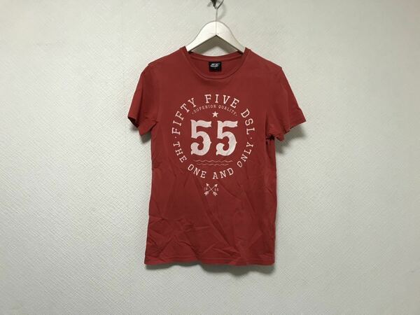 本物ディーゼルDIESEL 55DSLコットンロゴプリント半袖Tシャツメンズサーフアメカジミリタリービジネススーツ赤レッドXS