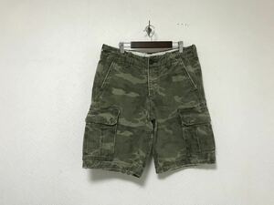 本物アバクロアンドフィッチAbercrombie&Firchコットンワークミリタリーカモフラ迷彩柄ハーフショートパンツメンズアメカジサーフカーキ31M