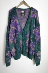 美品 LEGENDAレジェンダ Flower Pattern Shaggy Knit Cardigan シャギー ニット カーディガン LEK080 青緑1012N