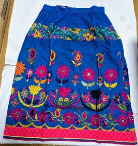 インドラジャスタングジャラート手刺繍スカート半額ハンドスティッチ古布アンティークエスニックミラーワーク高84-裾周り136cm indiaハギレ