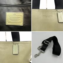 1円【 希少色・美品 】COACH コーチ 2way ビジネスバッグ トートバッグ サリバン メンズ A4 PC収納◎ ショルダー カーキ×ブラック レザー_画像10