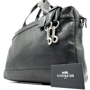 1円【 定価10万円・高級品 】COACH コーチ ビジネスバッグ2way ブリーフケース メンズ ショルダー オールレザー 黒 A4/PC収納可 斜め掛け