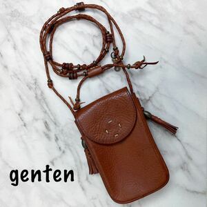 genten ゲンテン レザー　ポシェット スマホショルダーケース ブラウン　スマホポシェット　キャメル　ミニポシェット