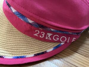 送料込み！23区GOLF ゴルフキャップ 2WAY 帽子 サンバイザー 麦わら つば広 ゴルフウェア ピンク チェック