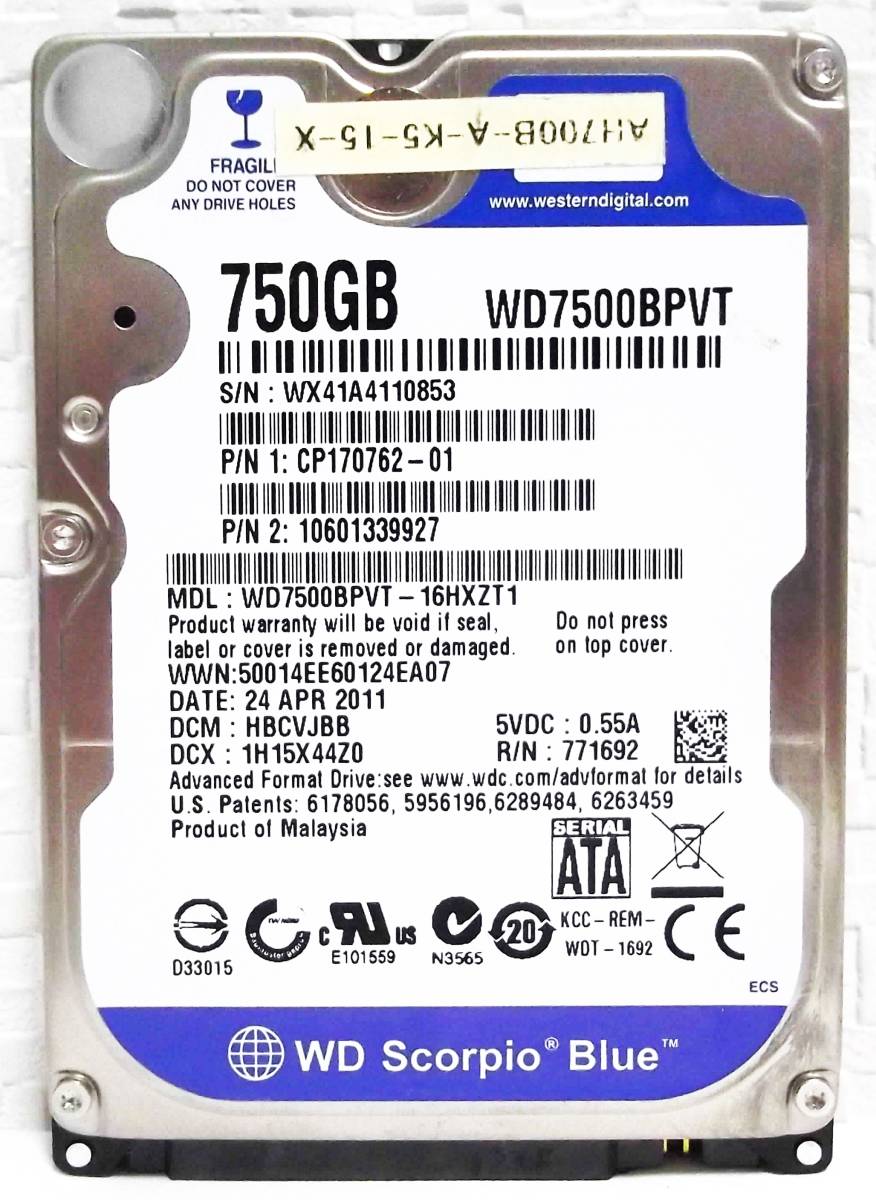 WESTERN DIGITAL WD7500BPVT (750GB 9.5mm) オークション比較 - 価格.com