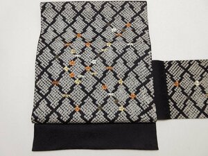 ドークブア■九寸名古屋帯　刺繍花　絞り　黒地　極上の逸品　C12