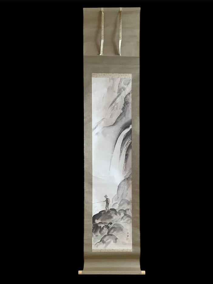 [정품] 족자 Oct525B [카와이 교쿠도(Kawai Gyokudō)], 송어낚시] 손으로 그린 종이, 이중 상자, 상자 포함/So-No. 7852 일본화, 풍경화, 메이지 시대와 다이쇼 시대, 백화점, 270만엔, 그림, 일본화, 풍경, 바람과 달