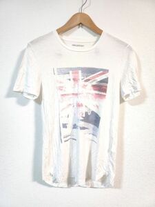 F8480Jh【NEIL BARRETT ニール・バレット】サイズS 半袖 Tシャツ ホワイト 白 メンズ シンプル 丸首 カジュアル 薄手 国旗 プリント 古着