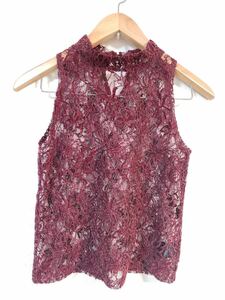 F8479Jh made in Japan [AULA AILAaula Islay ] size 0 S rank no sleeve tank top red red lady's race elegant velour 