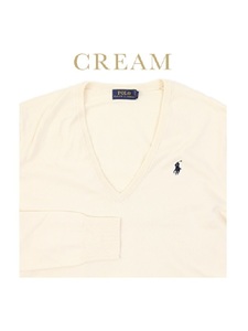 新品 13833 アウトレット レディース Mサイズ Vネック セーター ポロ シャツ polo ralph lauren ラルフ ローレン CREAM