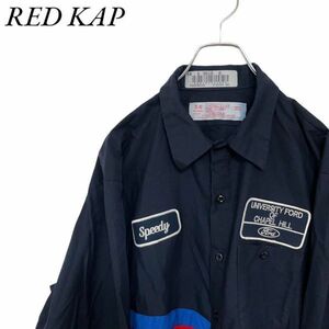 RED KAP XL アメリカ古着　カレッジ刺繍 ワッペン 長袖 ワークシャツ ネイビー メンズ