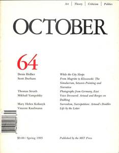 （洋雑誌）　October Magazine 　1993年秋、64号　MIT PRESS　クロソウスキー、トーマス・シュトルート、他　現代芸術、理論、批評、政治