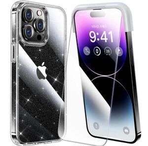 iPhone 14 pro max 用 フィルム付きケース 全面保護セット[耐黄変透明ケース×1, HD強化ガラスフィルム×2]