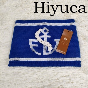 未使用 hiyuca ひゆか　ネックウォーマー　首ウォーマー　ブルー系×ホワイト系　青　白イカリマーク　錨
