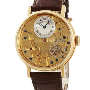 [3 year guarantee ] Breguet tiger tishon7037BA/11/9V6 K18YG purity skeleton blue needle off center coin edge self-winding watch men's wristwatch 
