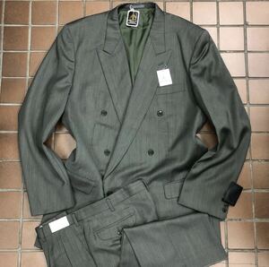 【希少品】新品◆特大ダブルスーツ/大きいサイズ5L A10/緑系グラスグリーン/ノーベンツ　2タック 毛100%/90年代スーツスタイル