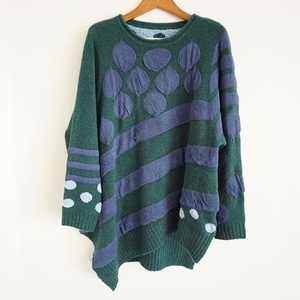 #wnc As Know As o Ora kaAS KNOW AS olaca tunic 15 green knitted sweater dot large size lady's [832139]