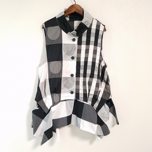 #ancjiusenso Uni ko. rain Sensounico tunic 40 black white dot pattern check stand-up collar deformation lady's [825035]