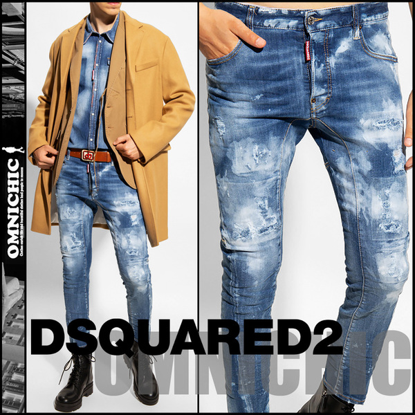 傑作TIDY BIKER贅沢エイジング加工■新品118,800円【DSQUARED2】ディースクエアードクラッシュリペアストレッチバイカーデニム46/S74LB1179