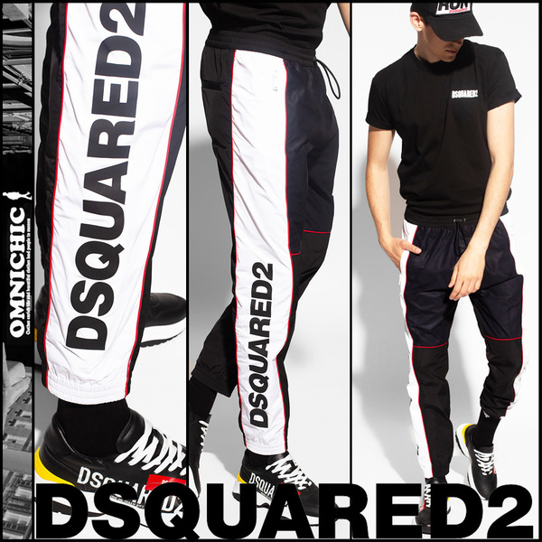 秋冬DSQ2ロゴ■新品101,200円 【DSQUARED2】ディースクエアード/絶妙な多素材の配色がインパクト抜群◎MOTORナイロンジョガーパンツ52 L~XL