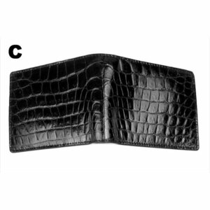 シャムネス レディース／メンズ クロコダイル 二つ折り財布 ブラック/黒 スリム財布 ミニ財布 ショートウォレット