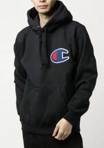 ★Champion チャンピオン ビッグロゴ刺繍 パーカー ネイビー 紺 L プルオーバーパーカー ロゴパーカー Hooded ★_画像7