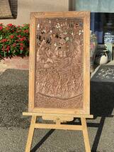 バリ　インドネシア　木彫り　壁掛け　祭り　祀り　祭事　風景　伝統工芸品　ヴィンテージ品_画像1