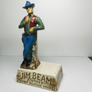 【ヴィンテージ】ジム ビーム 陶器ディスプレイ ウイスキー ボトルスタンド Blue and Green Jim Beam Cowboy Backbar Bottle Display