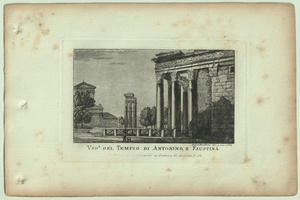 1865年 ローマとその周辺の主な景観 銅版画 アントニヌス・ピウスとファウスティナ神殿 Veduta del Tempio di Antonino e Faustina