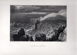 1865年 ターナー 鋼版画 Turner Gallery ランズ・エンド Land's End, コーンウォール州 Cornwall