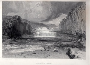 1865年 ターナー 鋼版画 Turner Gallery エイスガースの滝 Aysgarth Force ヨークシャー州