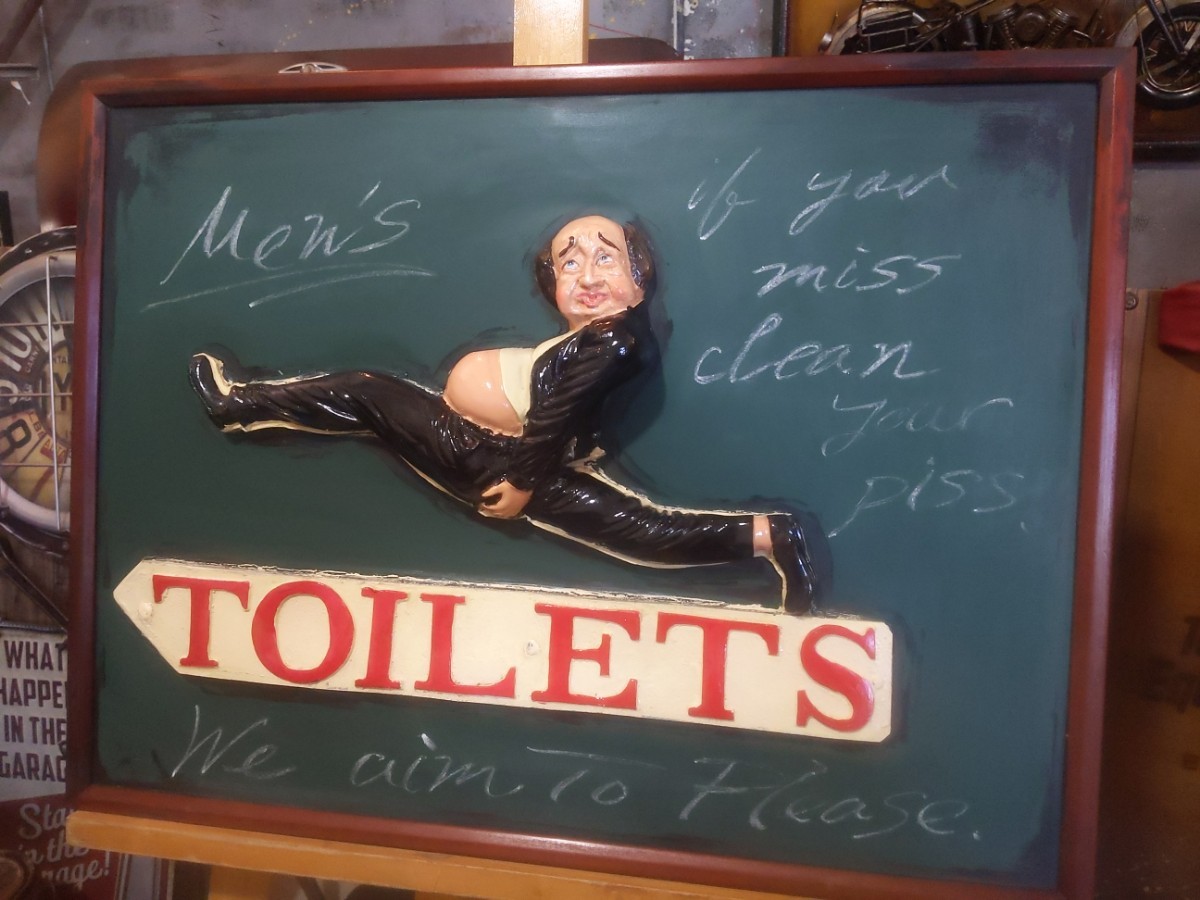 Comical toilet sign Antique board TOILET sign Chalkboard #WC #Store fixtures #Western restaurant #American diner #Bar #American store, Handmade items, interior, miscellaneous goods, others