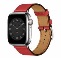 Apple Watch iPhone レザーバンド Series 腕時計 バンド ベルト AppleWatch アップルウォッチバンド 42mm 44mm 45mm レッド 赤 レザー 本革_画像2