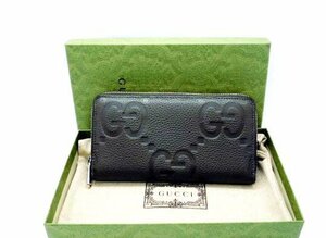 □GUCCI グッチ ジャンボGG レザー ジップアラウンドウォレット 長財布 ダークグリーン 739484・2149 保存袋 保管箱 【保管品/美品】□/F