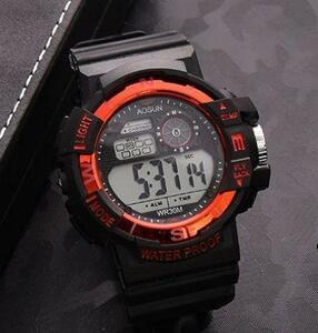 a83 デジタル腕時計 多機能 ボーイズ（キッズ）から大人まで 黒×赤 148