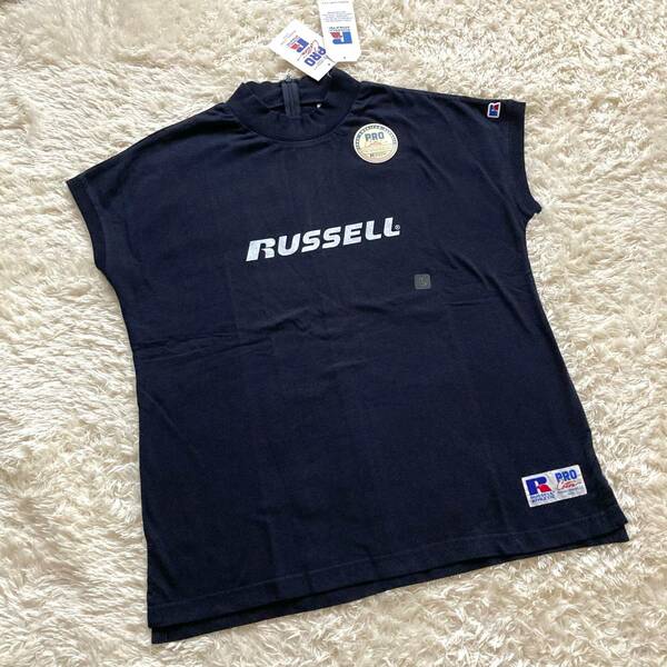 新品 未使用 RUSSELL ATHLETHIC ラッセル アスレティック ハイネック 半袖 Tシャツ 紺 レディースL カットソー モックネック