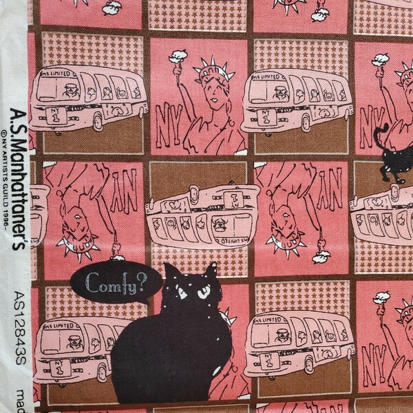 ピンク 生地巾×1m A.S.Manhattaner's エー・エス・マンハッタナーズ 【いい気分】アメコミ風 黒猫 シーチング 自由の女神 シティバス