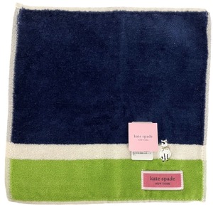  unused Kate Spade hand towel handkerchie cat cat navy white kate spade towel cotton 100% [ used ]