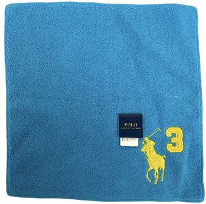 未使用 ラルフローレン ハンドタオル ハンカチ 刺繍　ポニー　ブルー　スカイブルー　Polo Ralph Lauren 【中古】