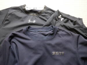3枚セット　UNDER ARMOUR アンダーアーマーとZETT 半袖Tシャツ・長袖ヒートギア・ 150cm 男の子 黒・紺　無地　少年野球　アンダーシャツ