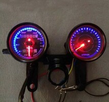 12V 電気式タコメーター 機械式 スピードメーター セット ステー付 パネル ブラック 黒 バイク モンキー ゴリラ カブ 汎用★_画像2